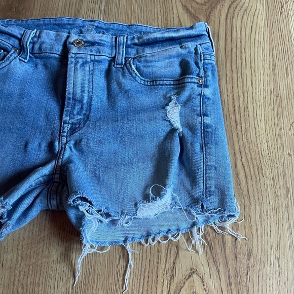 7 For All Man Kind Distressed Blue Denim Shorts - Picture 4 of 8